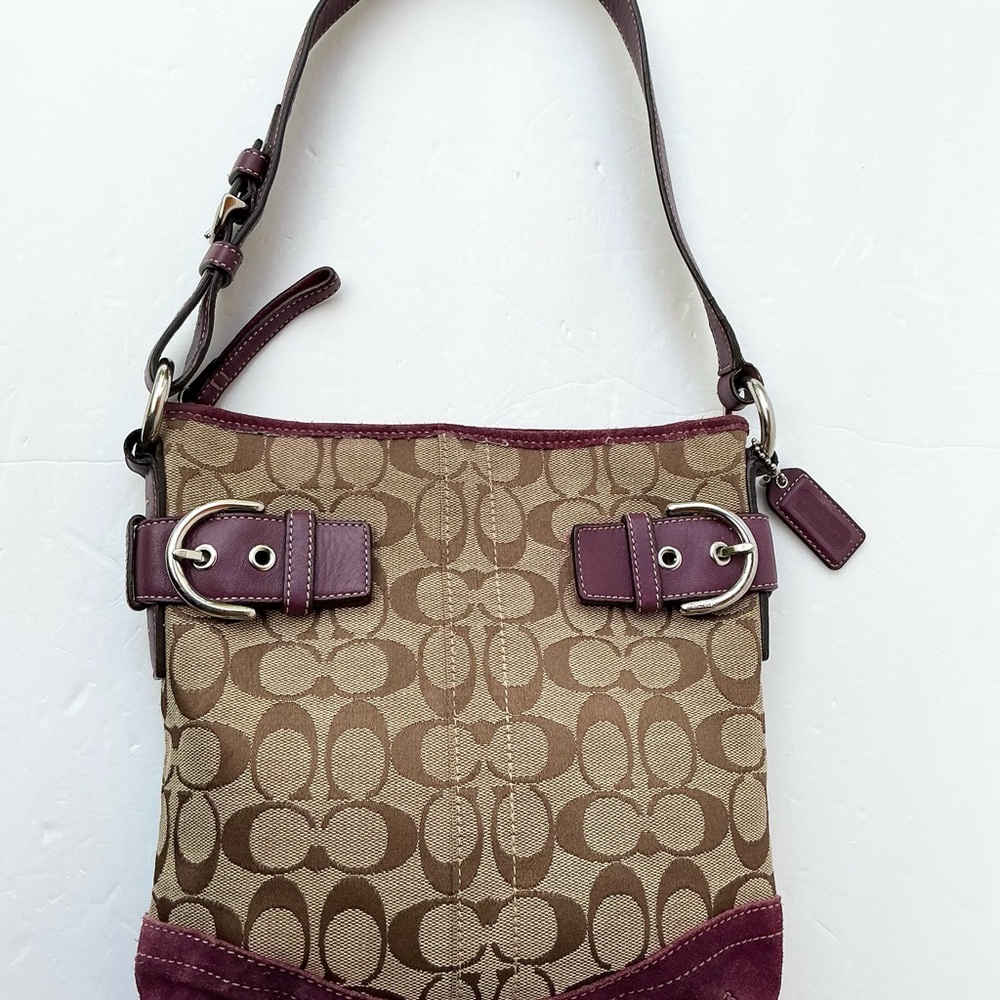 Coach Tan Signature Canvas Crossbody with Plum Leather Trim - Picture 3 of 6